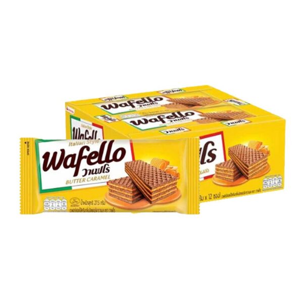 makro-snack-1220 วาเฟโร เวเฟอร์สอดไส้ครีมบัตเตอร์คาราเมล 35 ก. x 12