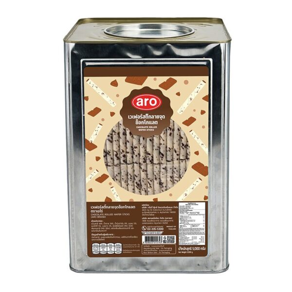 makro-snack-1231 เอโร่ เวเฟอร์สติ๊กลายจุดสอดไส้ครีมรสช็อกโกแลต 5 กก.