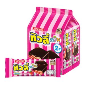 makro-snack-1232 ทิวลี่ ทวิน เวเฟอร์สอดไส้แยมกลิ่นสตรอเบอร์รี่เคลือบช็อกโกแลต 10 ก. 24 ชิ้น