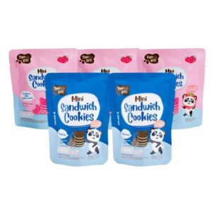 makro-snack-1351 Tiny Bite Mini sandwich cookies มินิคุกกี้ ขนมสําหรับเด็กแพ้ เด็กแพ้อาหารทานได้ สตรอว์เบอร์รี่ 3 ซอง ช็อกโกแลต 2 ซอง