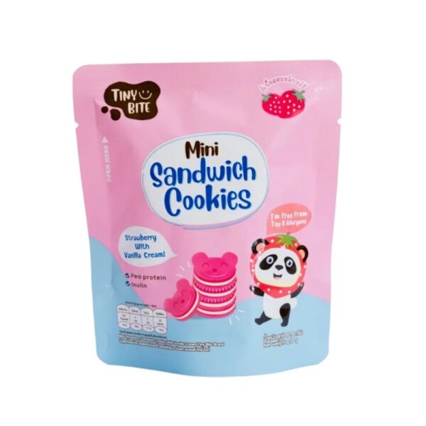 makro-snack-1356 Tiny Bite Mini sandwich cookies มินิคุกกี้ ขนมสําหรับเด็กแพ้ เด็กแพ้อาหารทานได้ สตรอว์เบอร์รี่ 1 ซอง
