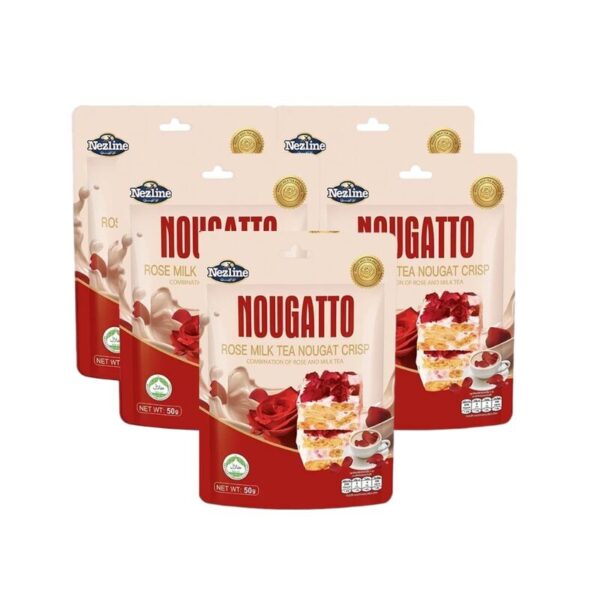 [5 ห่อ สุดคุ้ม] (50 กรัม) Nezline Nougatto Nougat Crisp นูกัตโตะ ขนมนูกัต มาเคียโต้ 3 รสชาติ ขนาดพกพา ตราเนสไลน์ (5 ห่อ) ชานมกุหลาบ
