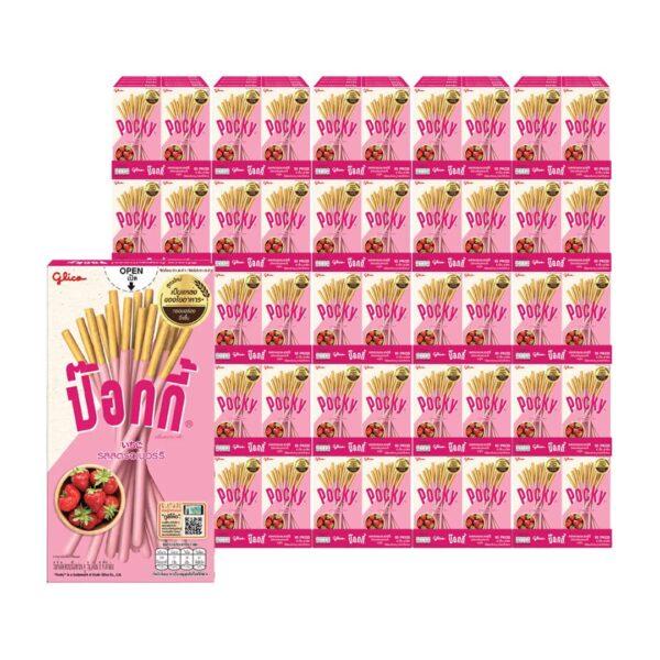 makro-snack-1370 ป๊อกกี้ สตรอเบอรี่ 43 ก. 10 กล่อง x 30
