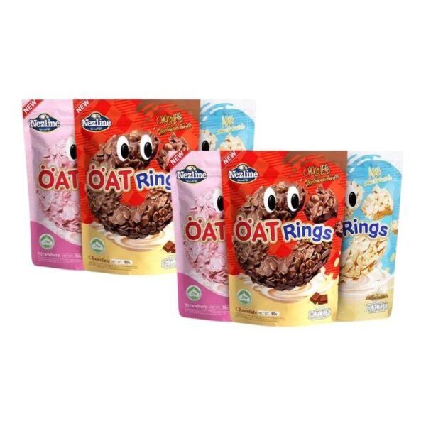 [โปร 3แถม3] Nezline โอ๊ตริง 60 กรัม ข้าวโอ๊ตรูปวงกลม 3 รสชาติ (ช็อกโกแลต, สตรอว์เบอร์รี่ และ นม) ขนมทานเล่น คละรส(ชอก2+สตอ2+นม2)