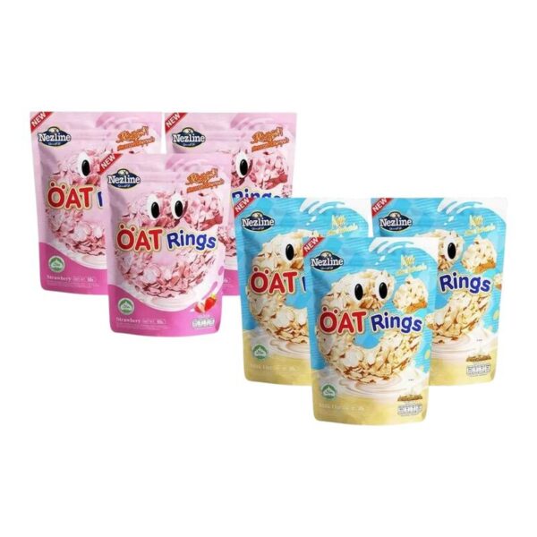 [โปร 3แถม3] Nezline โอ๊ตริง 60 กรัม ข้าวโอ๊ตรูปวงกลม 3 รสชาติ (ช็อกโกแลต, สตรอว์เบอร์รี่ และ นม) ขนมทานเล่น สตรอว์ 3 + นม 3