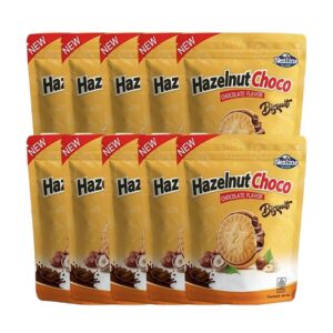 makro-snack-1376 (โปรสุดคุ้ม) เฮเซลนัทช็อกโก บิสกิต (บิสกิตสอดไส้ครีมโกโก้ผสมเฮเซลนัท) รสช็อกโกแลต ตราเนสไลน์ HazelnutChoco Biscuit (10 ห่อ) ช็อกโกแลต