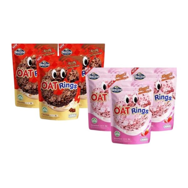 [โปร 3แถม3] Nezline โอ๊ตริง 60 กรัม ข้าวโอ๊ตรูปวงกลม 3 รสชาติ (ช็อกโกแลต, สตรอว์เบอร์รี่ และ นม) ขนมทานเล่น ช็อก 3 + สตรอว์ 3