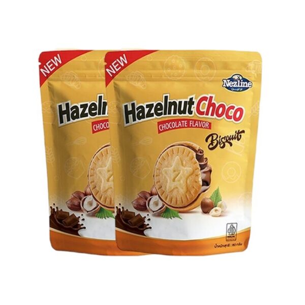 makro-snack-1388 (โปรสุดคุ้ม) เฮเซลนัทช็อกโก บิสกิต (บิสกิตสอดไส้ครีมโกโก้ผสมเฮเซลนัท) รสช็อกโกแลต ตราเนสไลน์ HazelnutChoco Biscuit (2 ห่อ) ช็อกโกแลต
