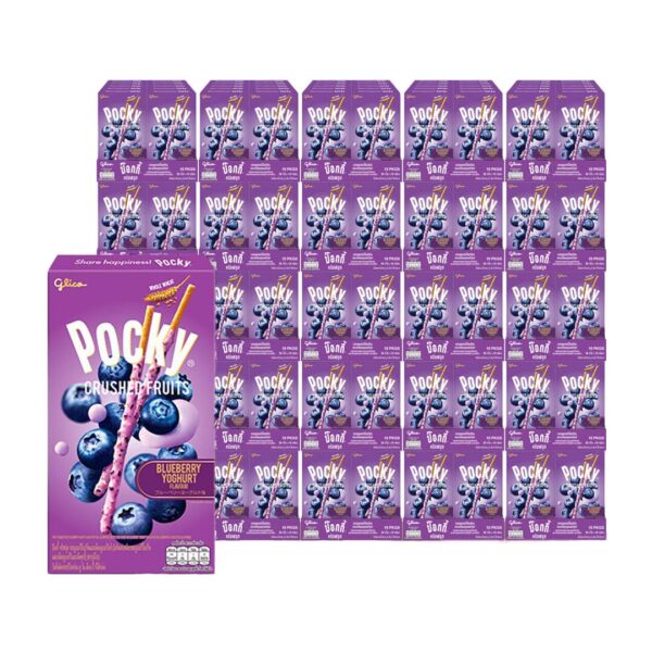 makro-snack-1408 ป๊อกกี้ ครัช บิสกิตแท่ง รสบลูเบอรี 38 ก. 10 กล่อง x 30