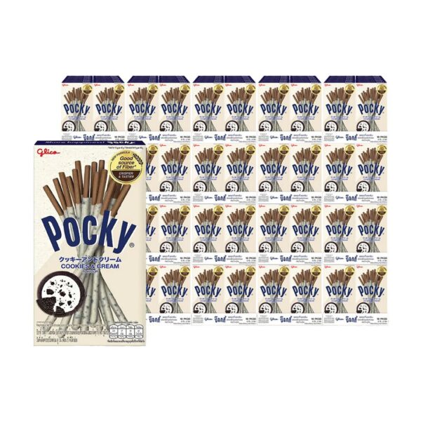makro-snack-1420 ป๊อกกี้ รสคุกกี้แอนด์ครีม 41 ก. 10 กล่อง x 20