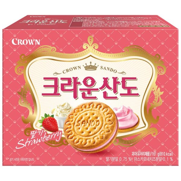 makro-snack-1486 คราวน์ แซนโด บิสกิสไส้สตรอเบอร์รี่ 161 ก.