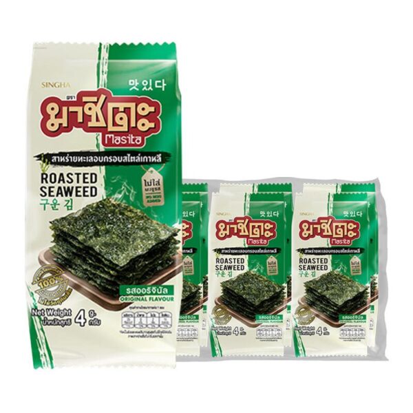 makro-snack-1530 มาชิตะ สาหร่ายทะเลอบกรอบเกาหลี รสออริจินัล 4 ก. 6 ซอง