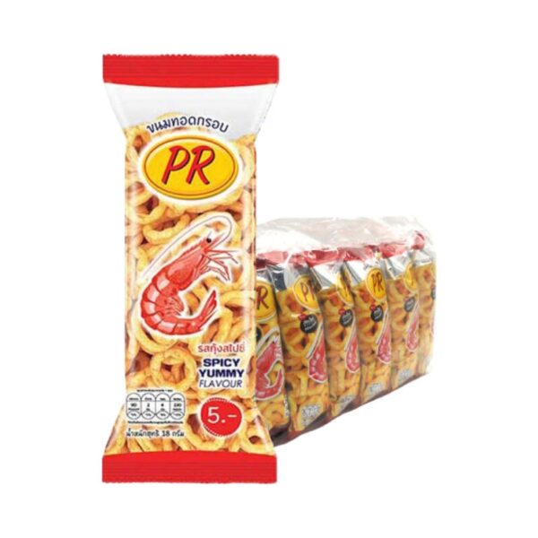 makro-snack-1557 พีอาร์ ขนมทอดกรอบ รสกุ้งสไปซี่ 16 ก. x 12