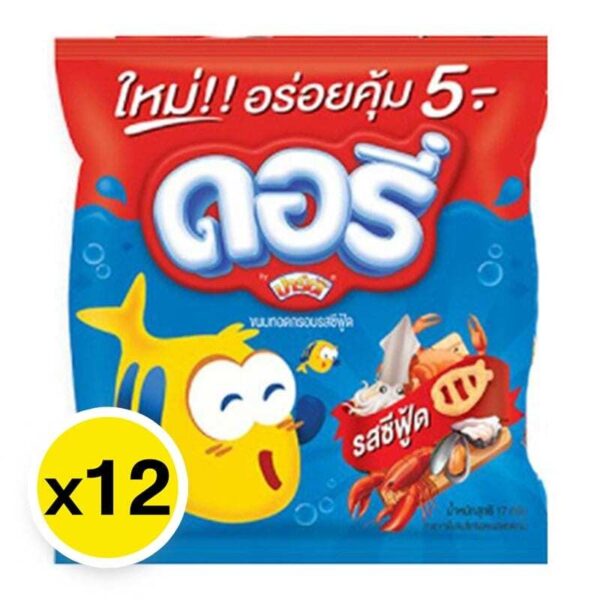 makro-snack-1559 ปาร์ตี้ ดอรี่ ขนมทอดกรอบ รสซีฟู้ด 17 ก. x 12