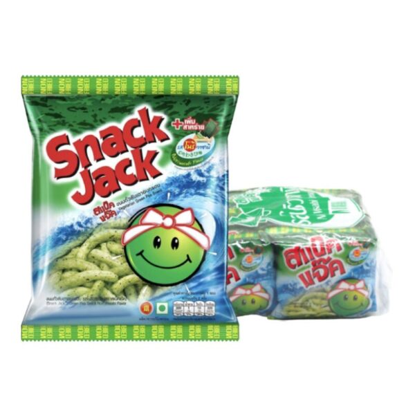 makro-snack-1569 สแน็คแจ๊ค ขนมถั่วลันเตาอบกรอบ รสโนริวาซาบิ 17 กรัม x 12 ซอง