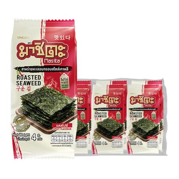 makro-snack-1578 มาชิตะ สาหร่ายทะเลอบกรอบเกาหลี รสสไปซี่ 4 ก. x 6