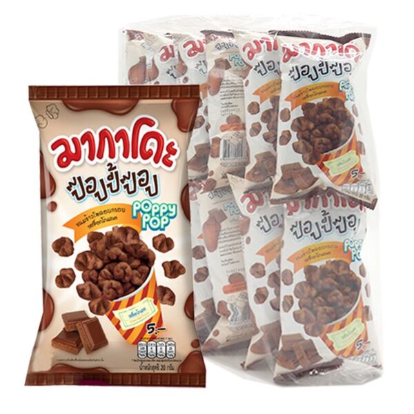 makro-snack-1586 มากาโดะ ป๊อปปี้ป๊อป ข้าวโพดอบกรอบ ช็อกโกแลต 20 ก. x 12