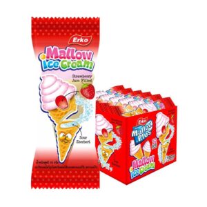 makro-snack-1597 เออโก้ แมลโลว์ มาร์ชแมลโลว์รูปไอศกรีมสอดไส้แยมสตรอเบอร์รี 15 กรัม แพ็ค 12 ชิ้น