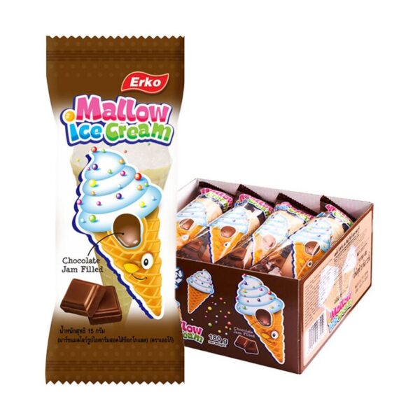 makro-snack-1599 เออโก้ แมลโลว์ มาร์ชแมลโลว์รูปไอศกรีมสอดไส้ช็อกโกแลต 15 กรัม แพ็ค 12 ชิ้น