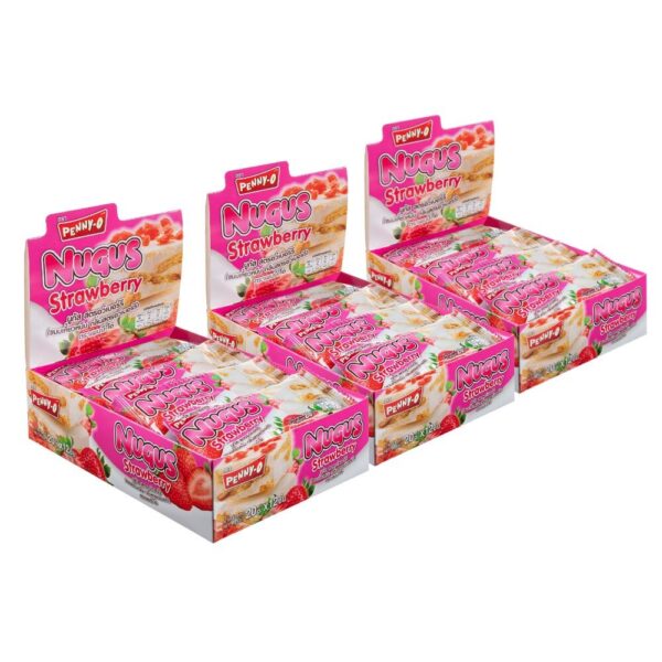เพนนีโอ นูกัส ขนมเคี้ยวหนึบ รสสตรอว์เบอร์รี่ 20 กรัม แพ็ก 12 ชิ้น X 3