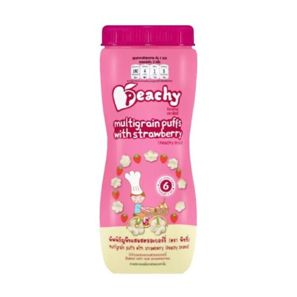 makro-snack-1667 Peachy ขนมพัฟฟ์ธัญพืชผสมสตรอเบอร์รี่ 1 ขวด (R15)