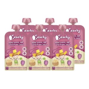 Peachy ชุดสุดคุ้ม รสแอปเปิ้ลบดผสมข้าวโอ๊ตและน้ําลูกพรุน 6 ถุง (R20 = 6ถุง)