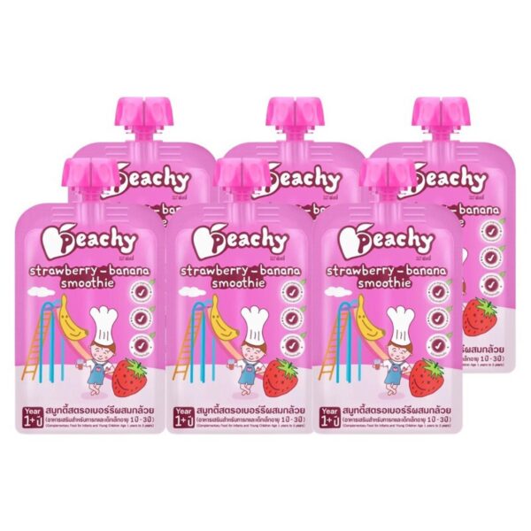 makro-snack-1685 Peachy ชุดสุดค้ม รสสมูทตี้สตรอเบอร์รี่ผสมกล้วย 6 ถุง (R6=6ถุง)