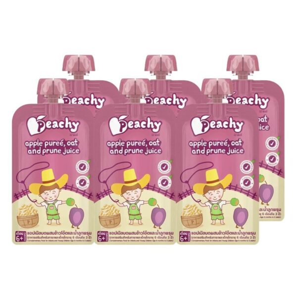 Peachy ชุดสุดค้ม รสแอปเปิ้ลผสมข้าวโอ๊ตและน้ําลูกพรุน 6 ถุง ( R20=6 ถุง)