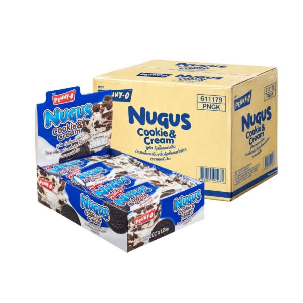 makro-snack-1692 เพนนีโอ นูกัส ขนมเคี้ยวหนึบ ยกลัง รสคุกกี้แอนด์ครีม 20 กรัม แพ็ก 12 ชิ้น x 24