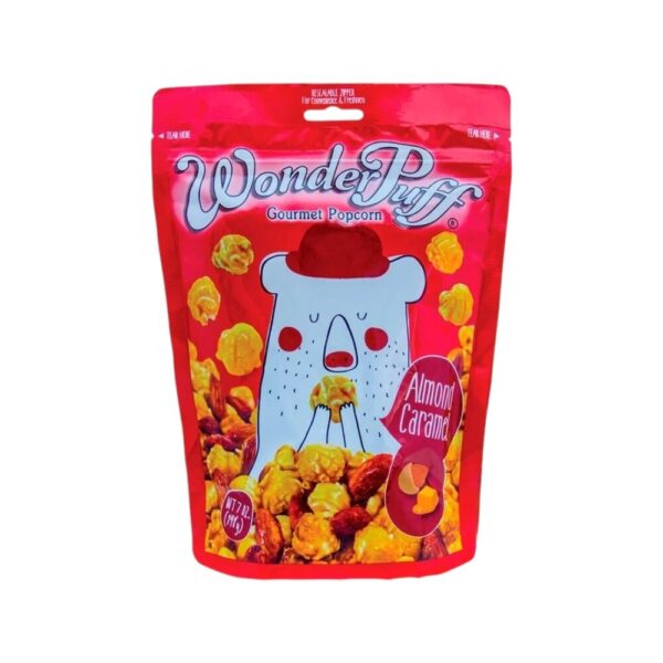 makro-snack-1700 วันเดอร์พัฟฟ์ ข้าวโพดอบกรอบเคลือบคาราเมลผสมอัลมอนด์ 198 ก. WonderPuff Almond Caramel Popcorn 198 g.