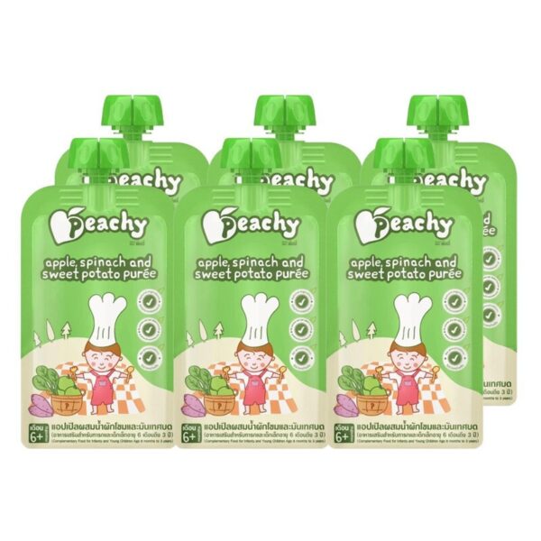 makro-snack-1712 Peachy ชุดสุดคุ้ม รสแอปเปิ้ลผสมน้ําผักโขมและแอปเปิ้ลบด 6 ถุง (R5 = 6ถุง)