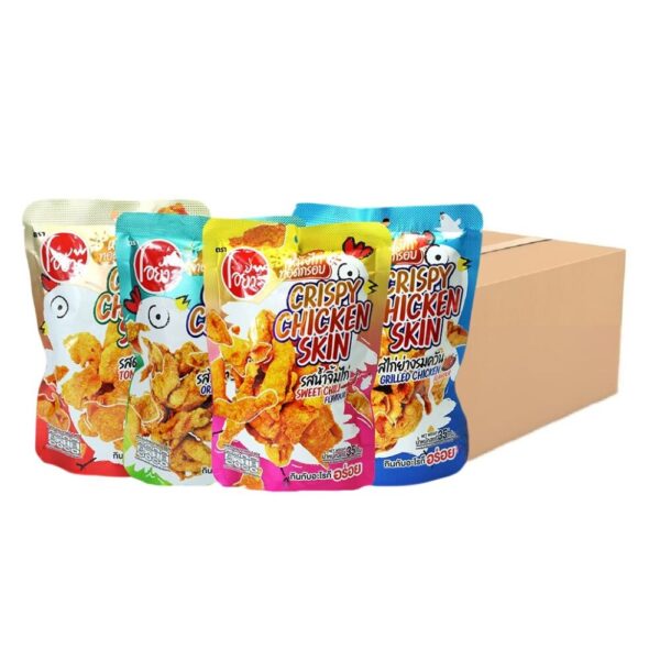 O-yua หนังไก่ทอดกรอบ แบบยกลัง คละ 4 รสชาติ 35 กรัม (บรรจุ 36 ซอง/ลัง) Crispy Chicken Skin 4 Flavour. 35g.