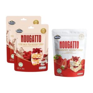 [3 ห่อ 100 บาท] (50 กรัม) Nezline Nougatto Nougat Crisp นูกัตโตะ ขนมนูกัต มาเคียโต้ 3 รสชาติ ขนาดพกพา ตราเนสไลน์ ชากุหลาบ2+สตรอ
