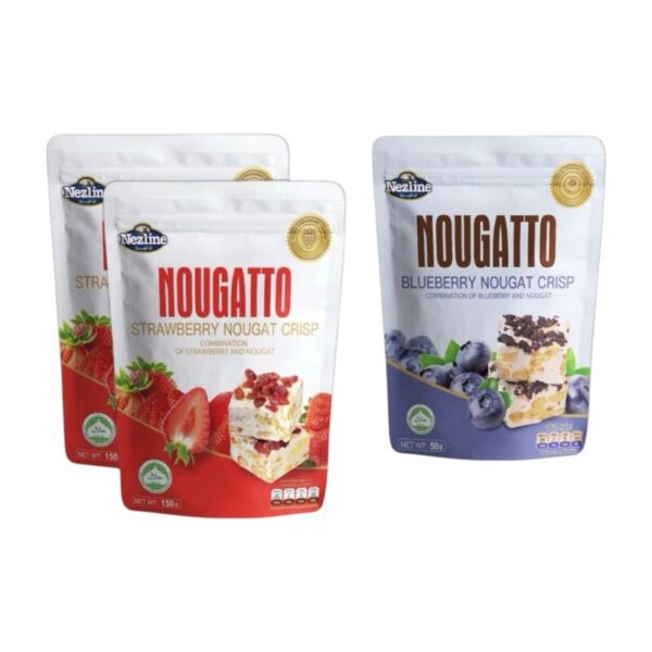 [3 ห่อ 100 บาท] (50 กรัม) Nezline Nougatto Nougat Crisp นูกัตโตะ ขนมนูกัต มาเคียโต้ 3 รสชาติ ขนาดพกพา ตราเนสไลน์ สตรอ2+บลู1