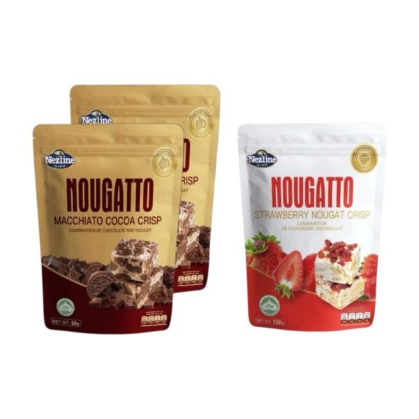 [3 ห่อ 100 บาท] (50 กรัม) Nezline Nougatto Nougat Crisp นูกัตโตะ ขนมนูกัต มาเคียโต้ 3 รสชาติ ขนาดพกพา ตราเนสไลน์ ช็อก2+สตรอ1
