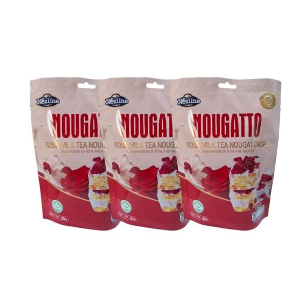 [3 ห่อ 100 บาท] (50 กรัม) Nezline Nougatto Nougat Crisp นูกัตโตะ ขนมนูกัต มาเคียโต้ 3 รสชาติ ขนาดพกพา ตราเนสไลน์ (3 ห่อ) ชานมกุหลาบ