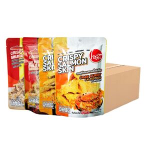 O-yua หนังปลา แซลม่อนทอดกรอบ 20 กรัม. ยกลัง คละ 4 รสชาติ (36 ซอง/ลัง) Crispy salmon Skin 4 Flavour. 20g.
