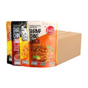 O-yua คางกุ้ง ทอดกรอบ 22 กรัม ยกลัง คละ 4 รสชาติ (36 ซอง/ลัง) Shrimp Chin Snack 4 Flavours. 22g./Carton