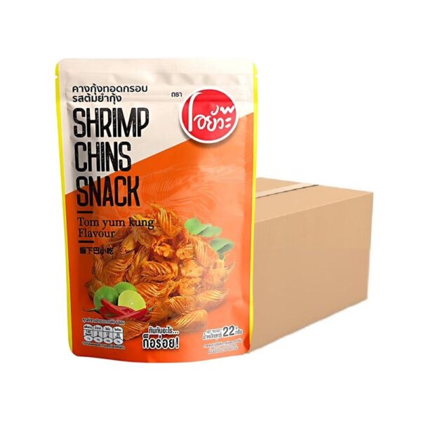 makro-snack-1797 O-yua คางกุ้ง ทอดกรอบ รสต้มยํา (บรรจุ 36 ซอง/ลัง) Shrimp Chins Snack Tom Yum 22g.