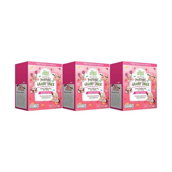 makro-snack-1813 Be Delight (บีดีไลท์) ป๊อปปิ้นส์ เกรนนี่ สแน็ค ข้าวกล้องหอมมะลิผสมควินัวพอง รสสตรอเบอร์รี่และกล้วย เซ็ต 3 กล่อง