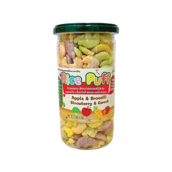 makro-snack-1831 Begin Baby Rice puff (แบบกระปุกสุดคุ้ม )ขนมข้าวผสมผักอบกรอบสําหรับเด็ก รูปคริสมาสต์ รสผลไม้ผสม