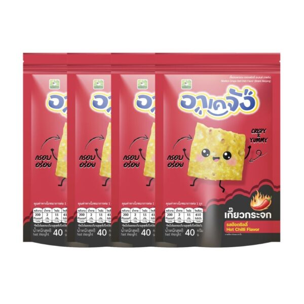อาเคจัง เกี๊ยวกระจกกรอบ เซ็ตทดลอง รสฮ๊อตชิลลี่4ห่อ ขนาด 40 กรัม