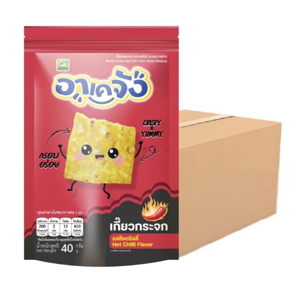 makro-snack-1852 อาเคจัง เกี๊ยวกระจก เซ็ตกรอบยกลัง รสฮ๊อตชิลลี่ 24 ห่อ ขนาด 40 กรัม