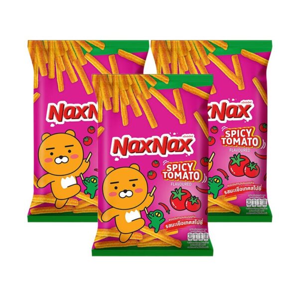makro-snack-1979 แน็คซ์แน็คซ์ ขนมอบกรอบ รสมะเขือเทศสไปซี่ 65 ก. x 3