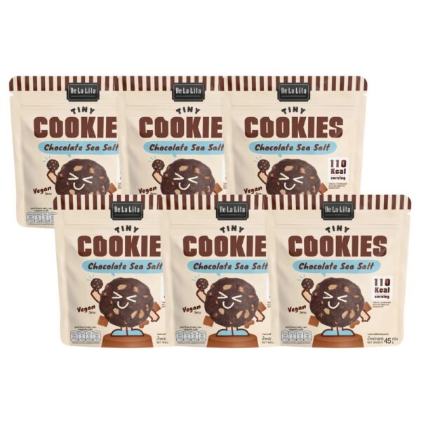 makro-snack-1983 TINY COOKIE ไทนี่คุกกี้ ขนาด 45 กรัม วีแกน แคลต่ํา De La Lita เดอลาลิต้า ขนมคลีน 6 CHOCOLATE SEA SALT