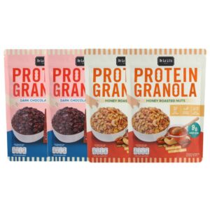 [ซองใหญ่] PROTEIN GRANOLA 177 กรัม ธัญพืชอบกรอบรสดาร์กช็อคโกแลตและรสถั่วน้ําผึ้ง De La Lita เดอลาลิต้า โปรตีนกราโนล่า คละรส,4 ซอง