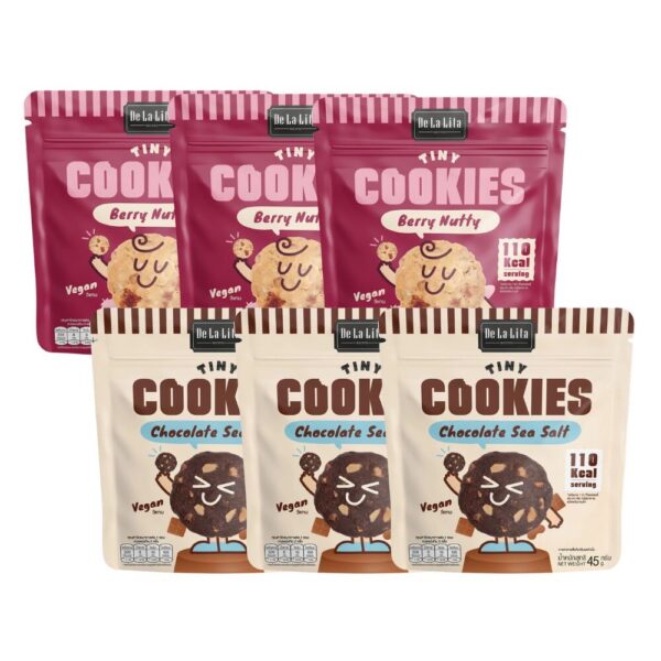 makro-snack-1994 TINY COOKIE ไทนี่คุกกี้ ขนาด 45 กรัม วีแกน แคลต่ํา De La Lita เดอลาลิต้า ขนมคลีน คละรส 6 ซอง