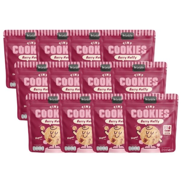 TINY COOKIE ไทนี่คุกกี้ ขนาด 45 กรัม วีแกน แคลต่ํา De La Lita เดอลาลิต้า ขนมคลีน BERRY NUTTY 12 ซอง