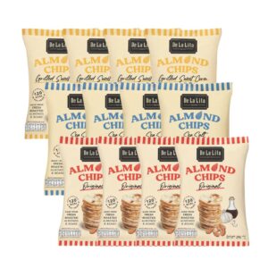 ALMOND CHIPS 25 กรัม ขนมอบกรอบอร่อย แคลต่ํา ไม่ทอด เจ วีแกน De La Lita เดอลาลิต้า อัลมอนด์ชิปส์ ขนมคลีน คละรส 12 ซอง