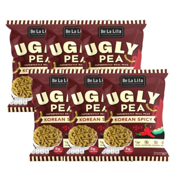 makro-snack-2002 UGLY PEA 30 กรัม อร่อย แคลต่ํา ไม่ทอด ทําจากถั่วลันเตา De La Lita เดอลาลิต้า อักลี่พี ขนมคลีน Spicy Korean 6 ซอง